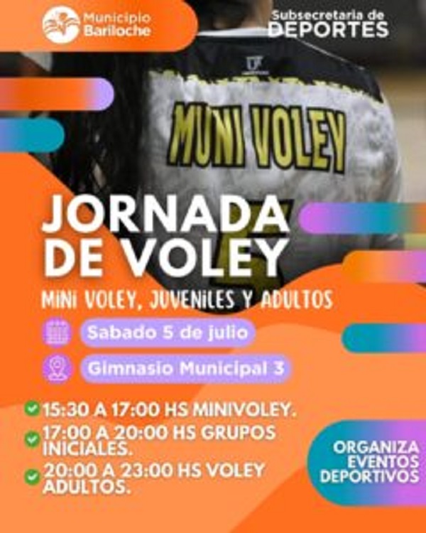 Bariloche vive el voley: jornada abierta en el Gimnasio Municipal Nº3