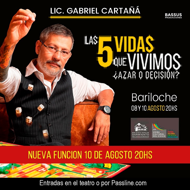 Las 5 vidas que vivimos del Lic. Gabriel Cartañá llega a Bariloche