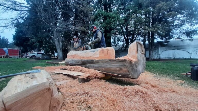 Con la tradición del tallado en madera comenzó la jornada del jueves de la 54º de la Fiesta Nacional de la Nieve