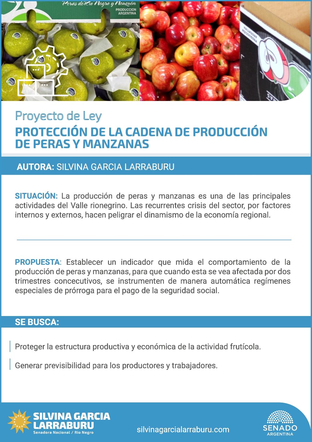 García Larraburu presentó un Proyecto de Ley para proteger la producción de peras y manzanas.