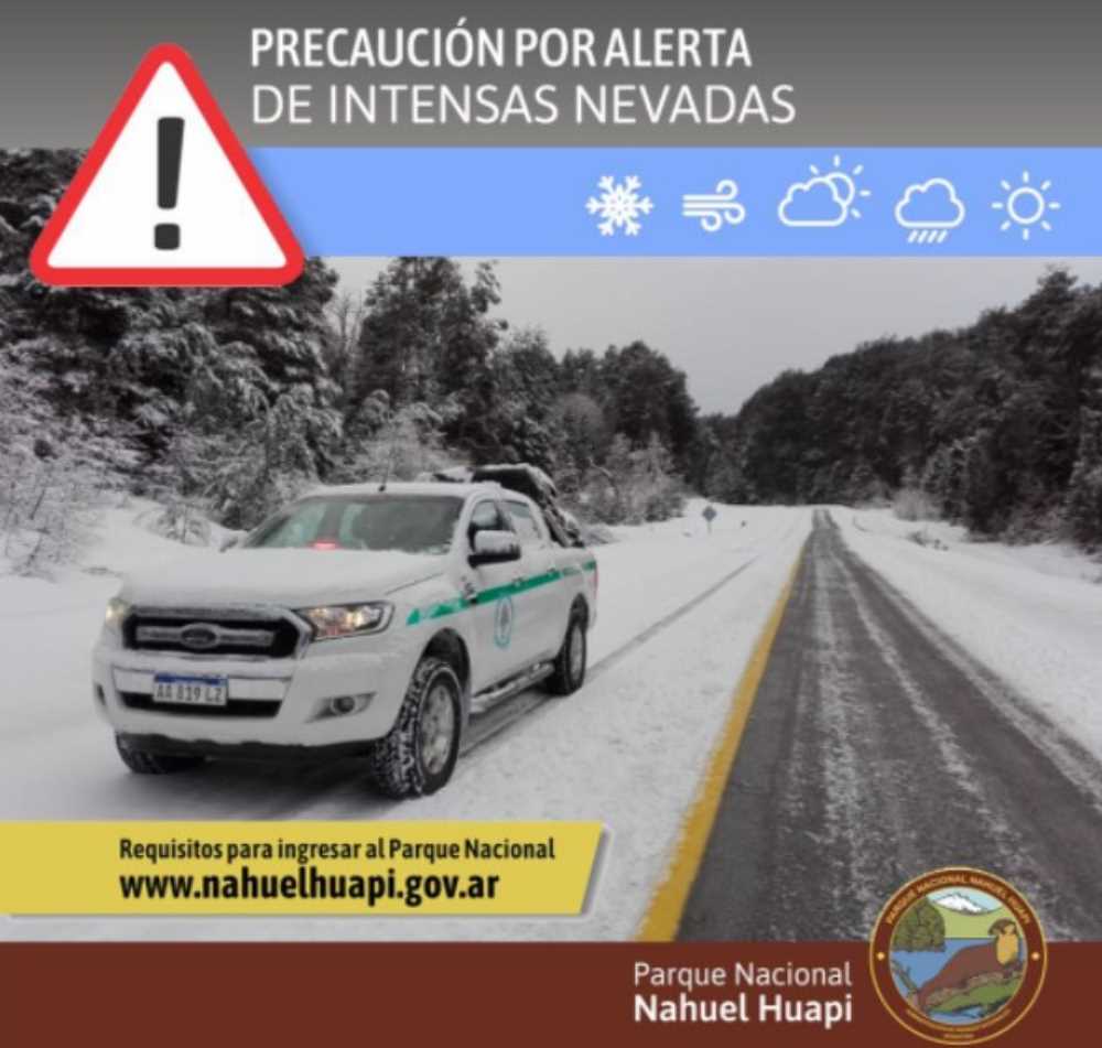 Precaución por fuertes nevadas en el Parque Nacional Nahuel Huapi y Parque Nacional Los Arrayanes