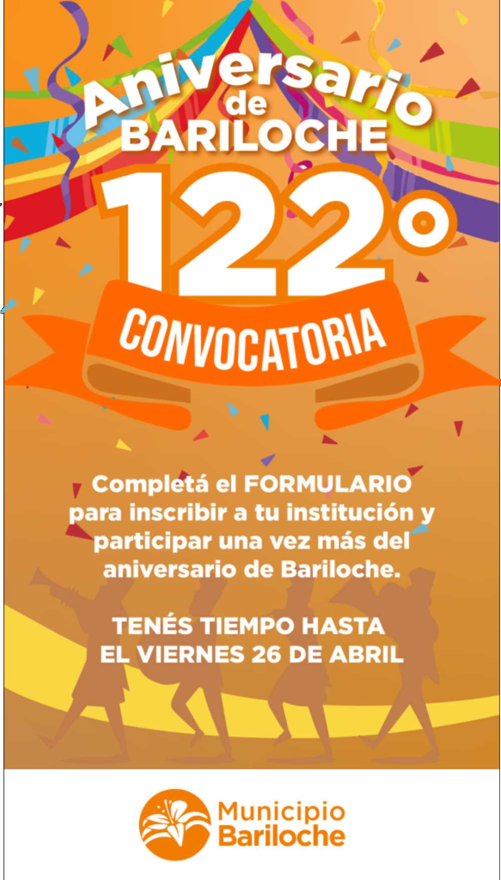 ¡Hasta el viernes 26 hay tiempo para sumar a tu institución para el desfile del 3 de mayo!