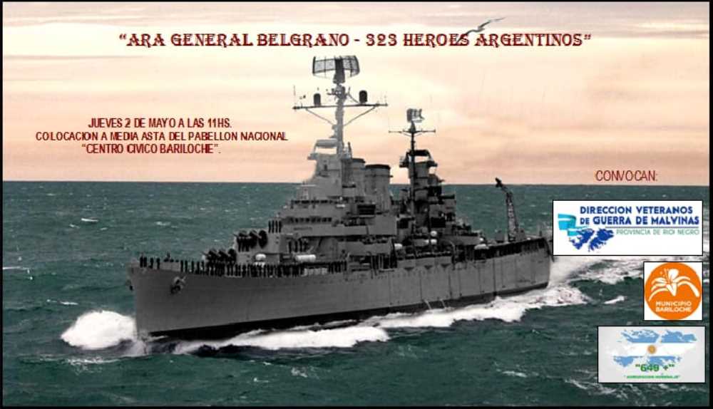 El próximo 2 de mayo, Bariloche rendirá honor a los héroes del Crucero ARA General Belgrano