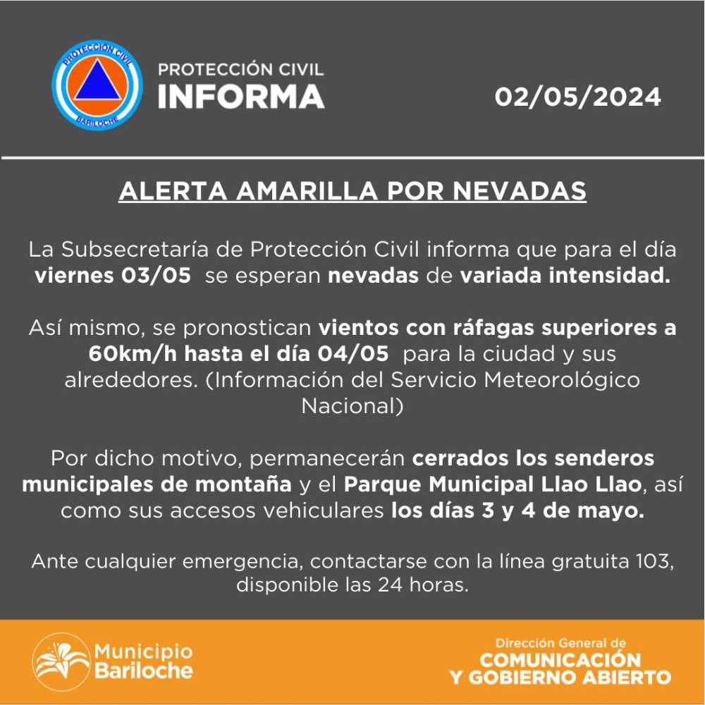 Alerta amarilla por nevadas