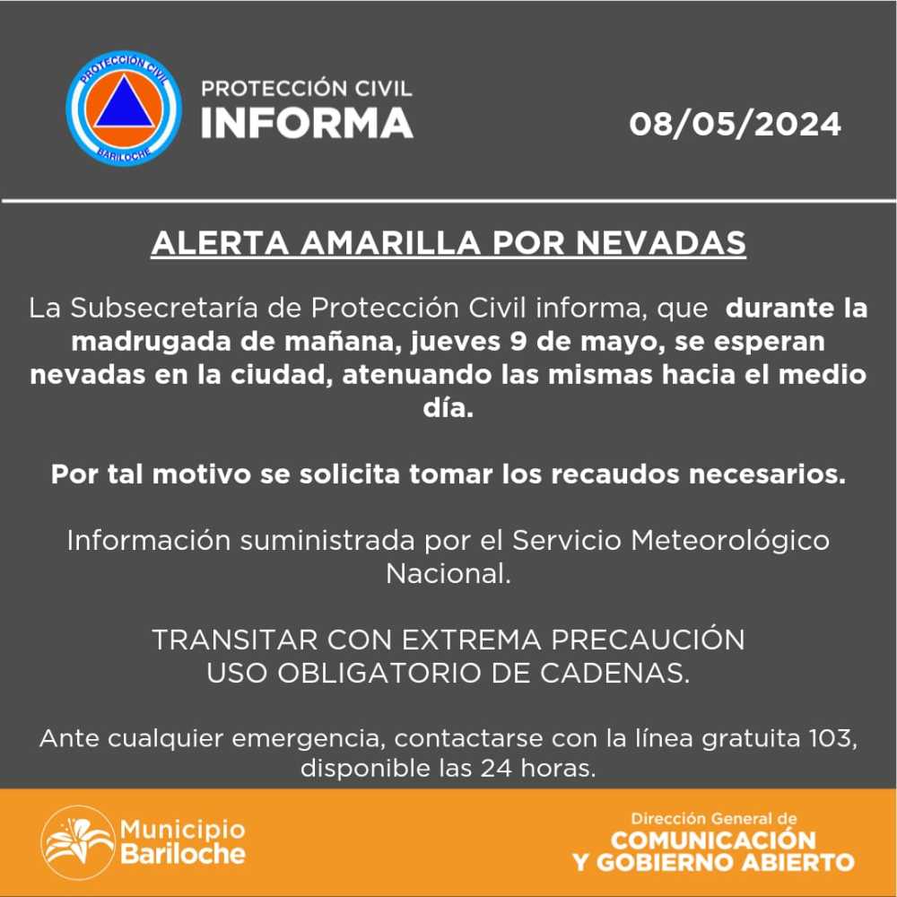 Alerta amarilla por nevadas