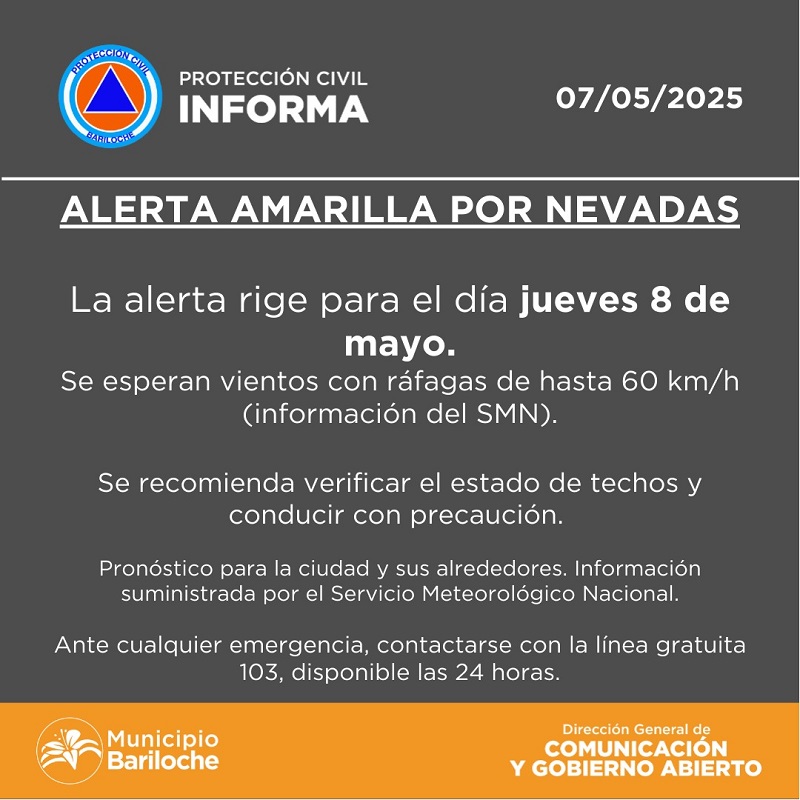 Alerta Amarilla por nevadas