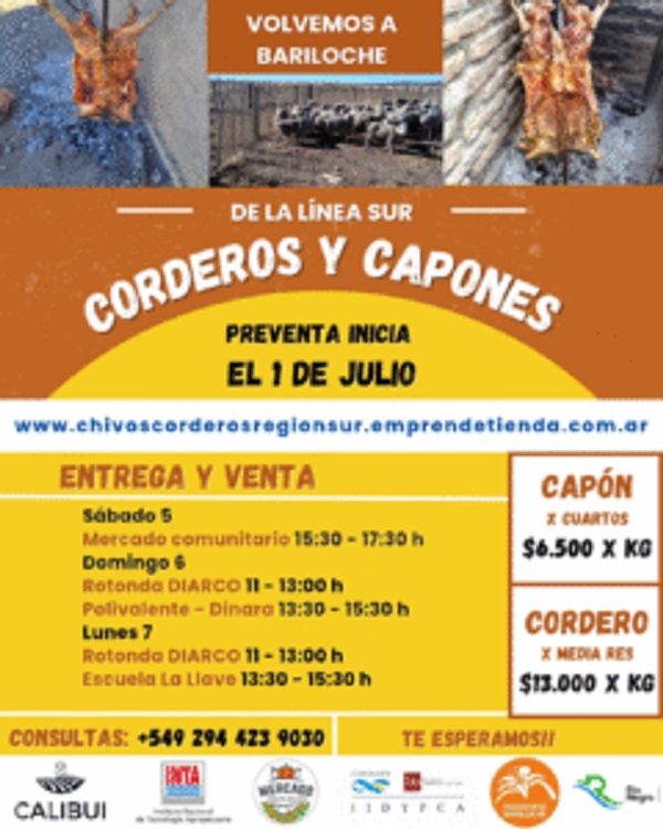 En Julio también hay corderos y capones de la región Sur en Bariloche